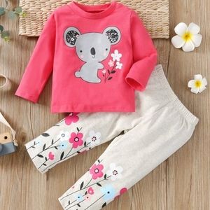 Baby Girl Kuala Cartoon Tee & Floral Pants